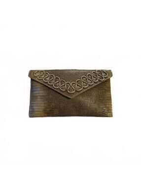 Danielle Nicole Olive Textured Leather Clutch Braided Handle